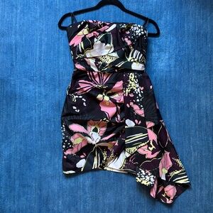 Tanya Taylor Alina Black Floral Strapless Dress | Good for weddings / formals